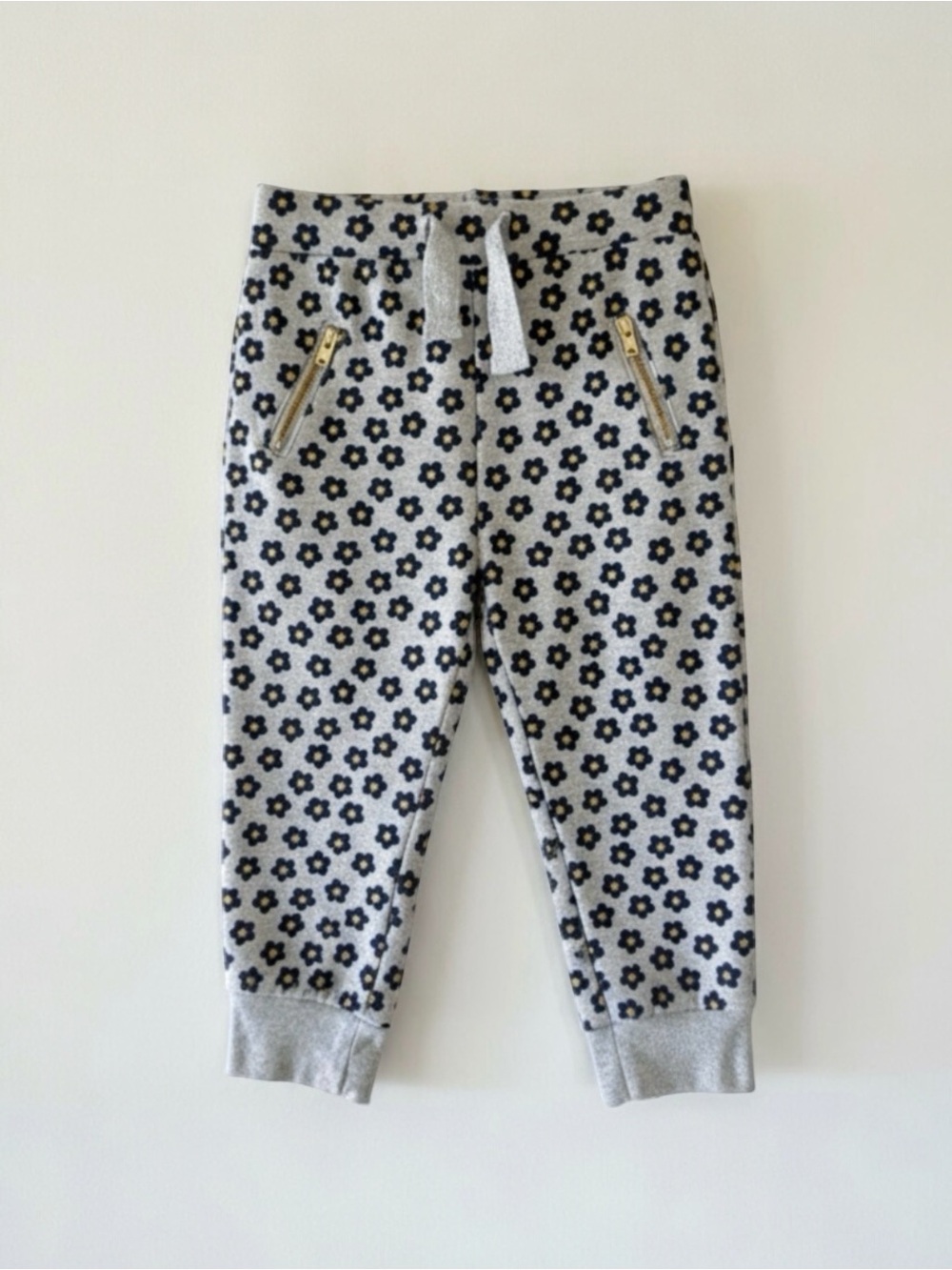 J.Crew Crewcuts Floral Jogger Pants Gray Purple Gold Glitter Girls 2